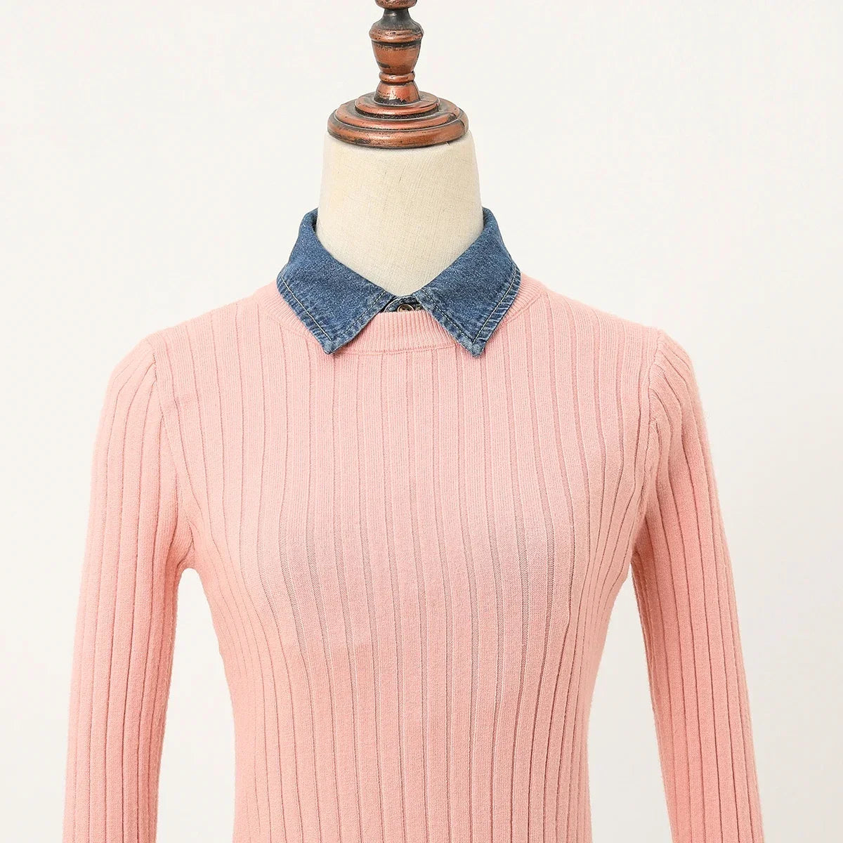 Faux col pointu en jean bleu délavé pour femme, style professionnel, décontracté et polyvalent, style demi-chemise 