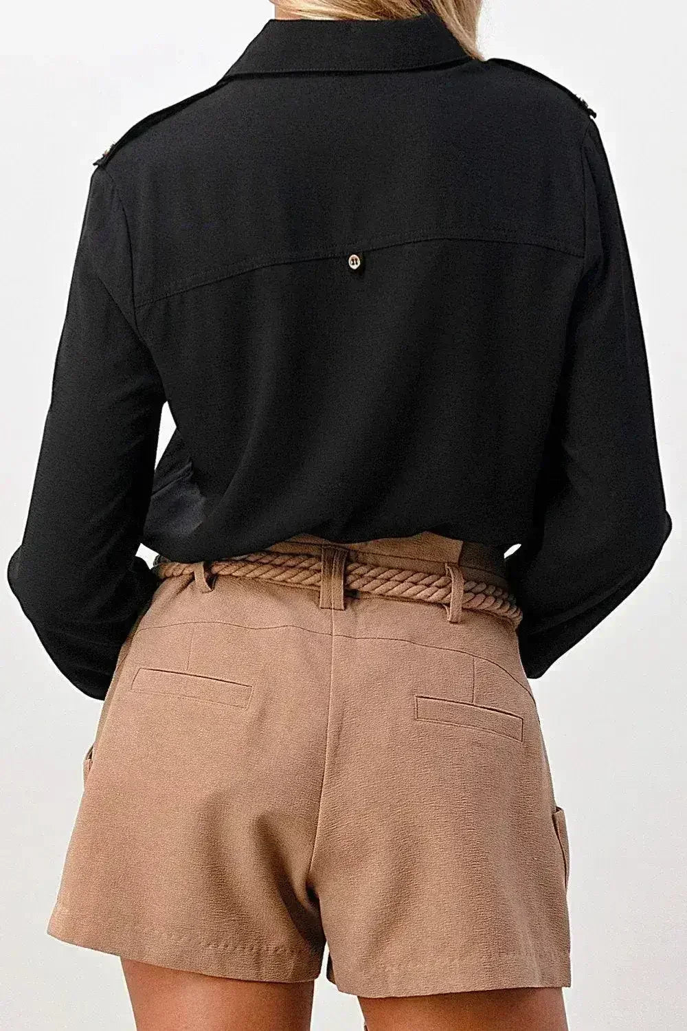 Oversized Military Blouse – Gold Button Long Sleeve Top | Femstylo