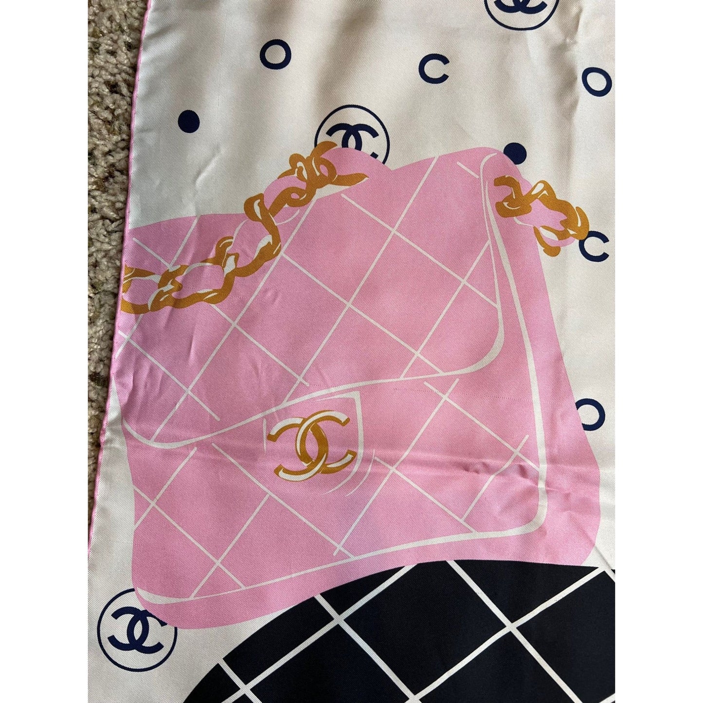 Chanel Silk Pink Black Blue Scarf