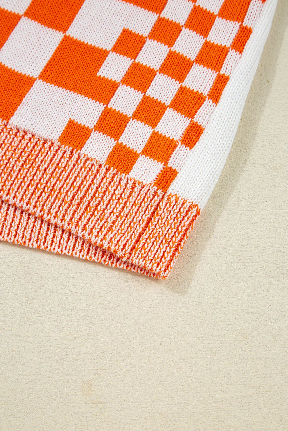 Orange Checkered Open Front Drop Shoulder Cardigan