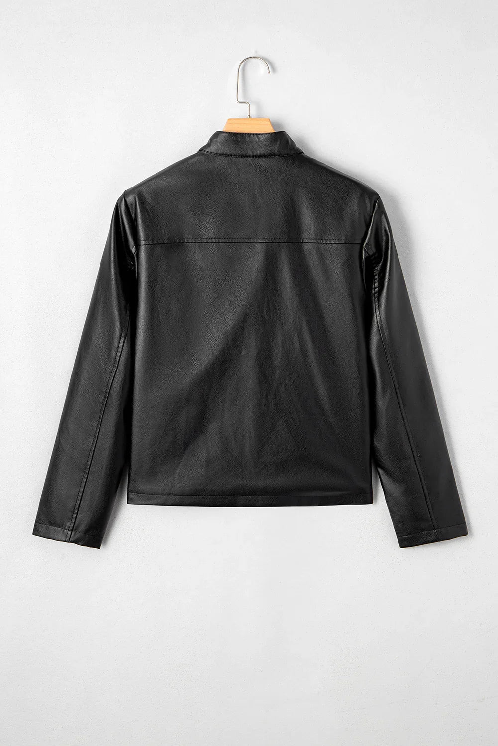 Black Faux Leather Boxy Jacket | PU Button Front Coat - Femstylo
