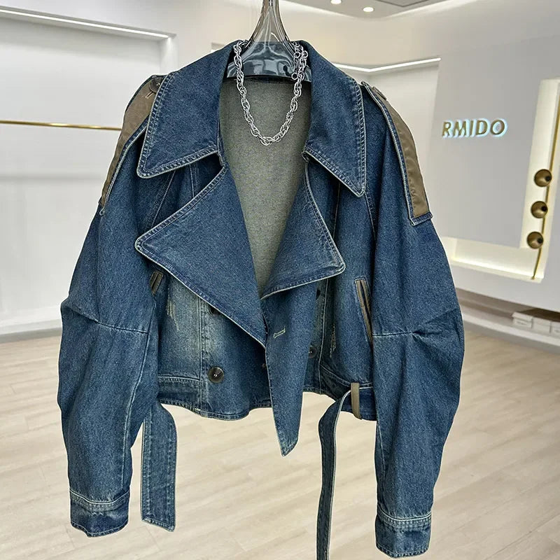 Blue Denim Top Women Autumn Classic Style Short Coat New Korean Fashion  Chic Pockets O-Neck Female Ropa De Mujer Loose Jackets