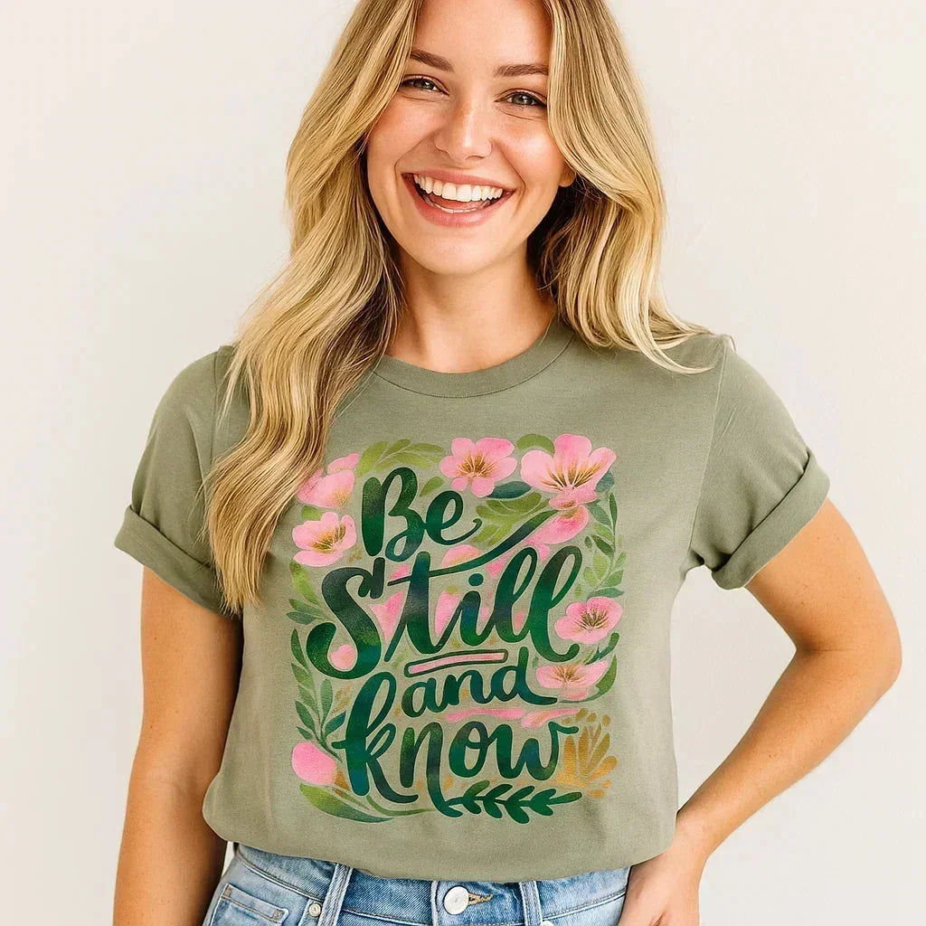 Be Still and Know T-Shirt, Cute Floral Graphic Tee