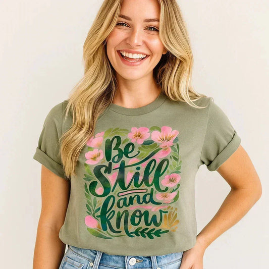 Be Still and Know T-Shirt, Cute Floral Graphic Tee