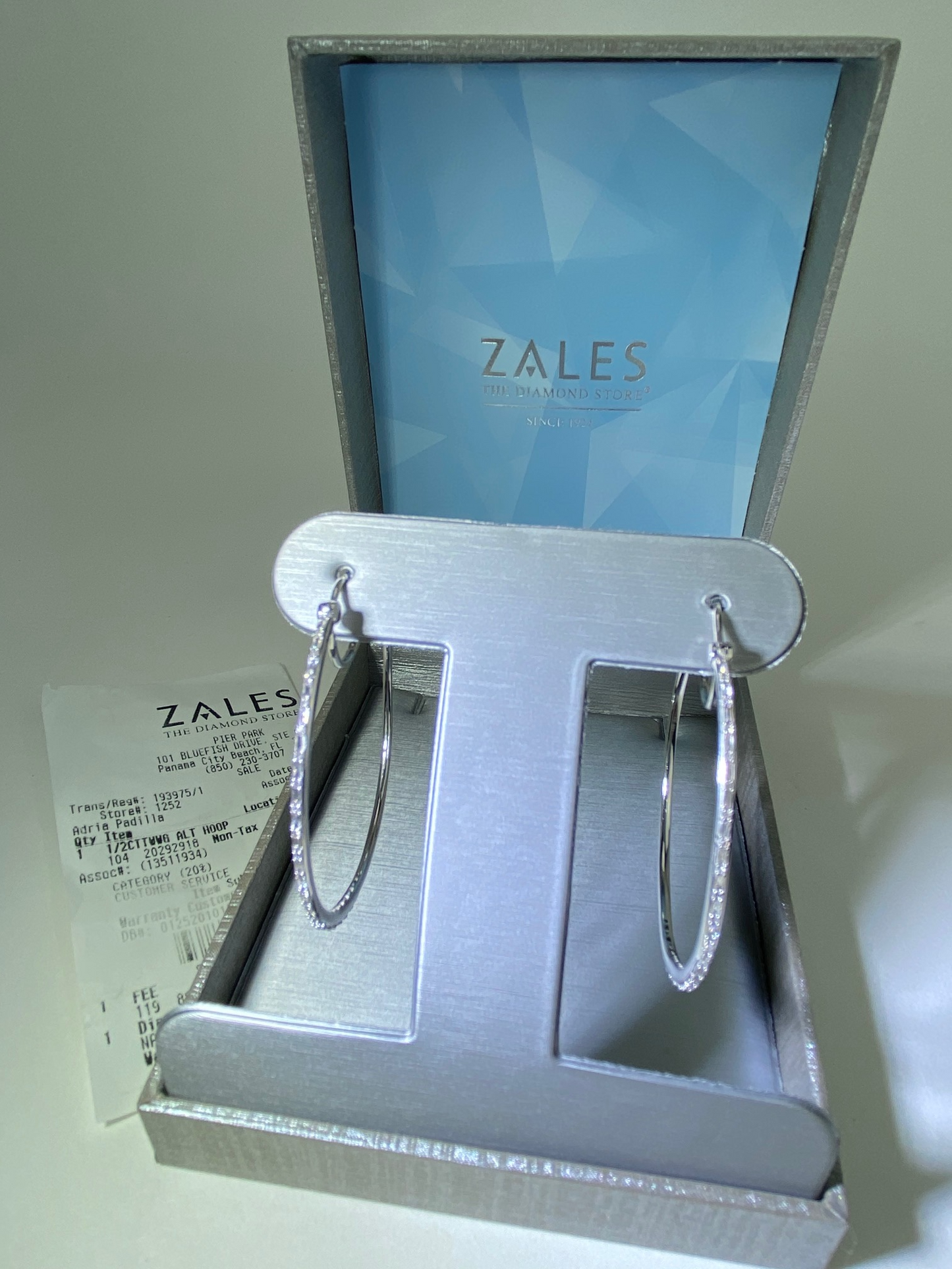 Zales 1/2 CT. T.W. Baguette and Round Diamond Alternating Hoop Earrings in 10K White Gold New
