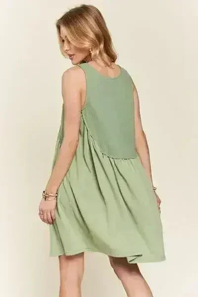 ADORA Decorative Button Sleeveless Babydoll Dress