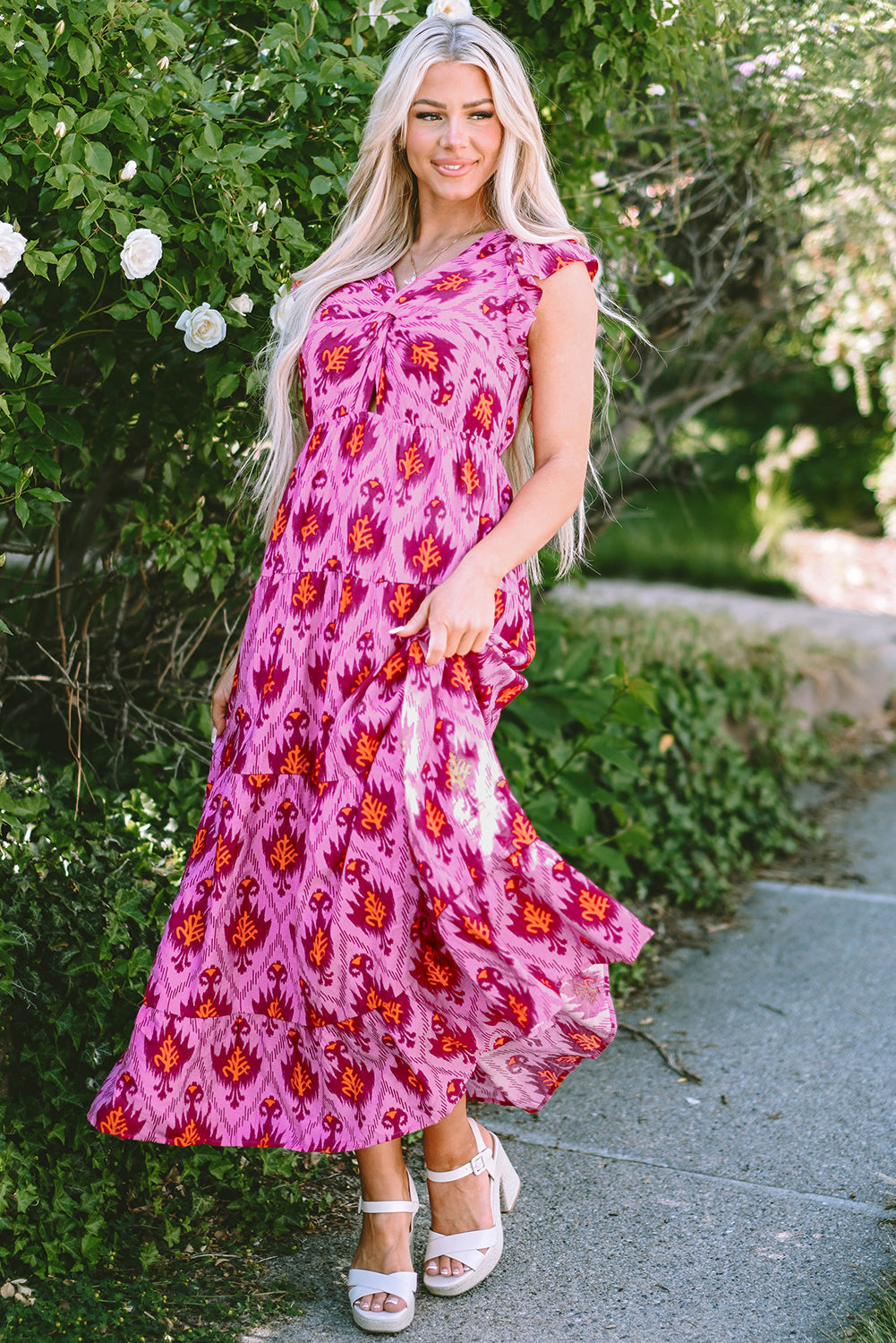 Adalee Retro Ruffled Sleeve Maxi Dress