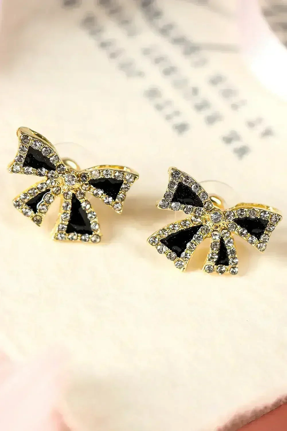 Black Rhinestone Bowknot Studs | Elegant Alloy Earrings - Femstylo