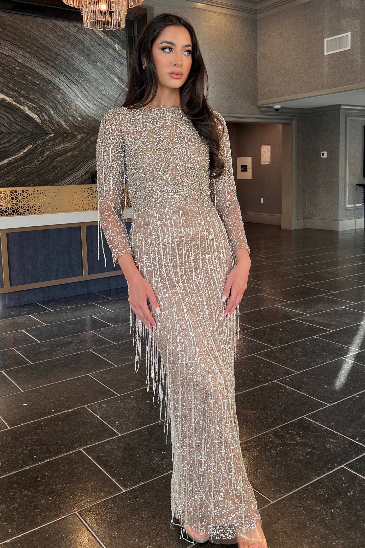 Aleya Long Sleeve Beaded Dress