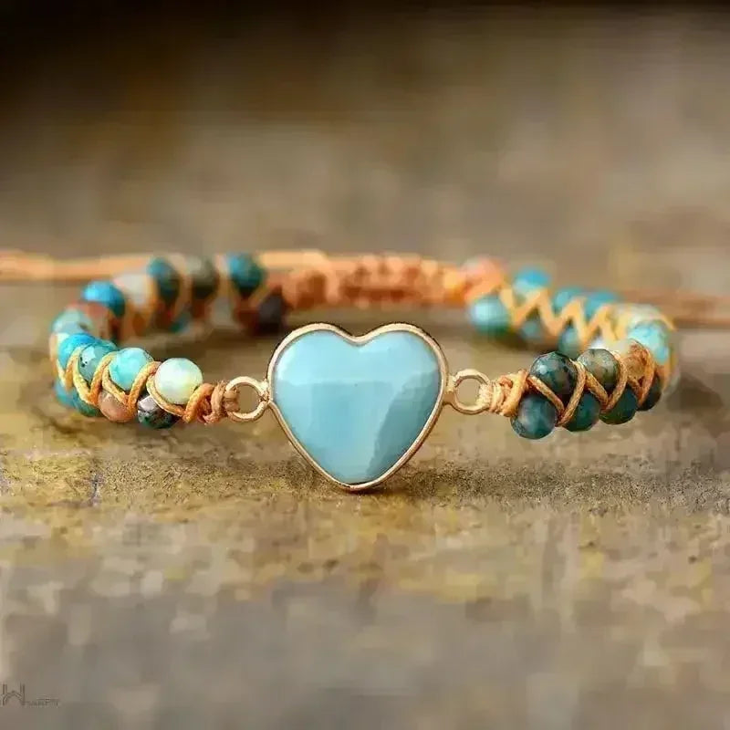 Amazonite Bracelet – Sky Blue Macrame | Adjustable Heart Charm