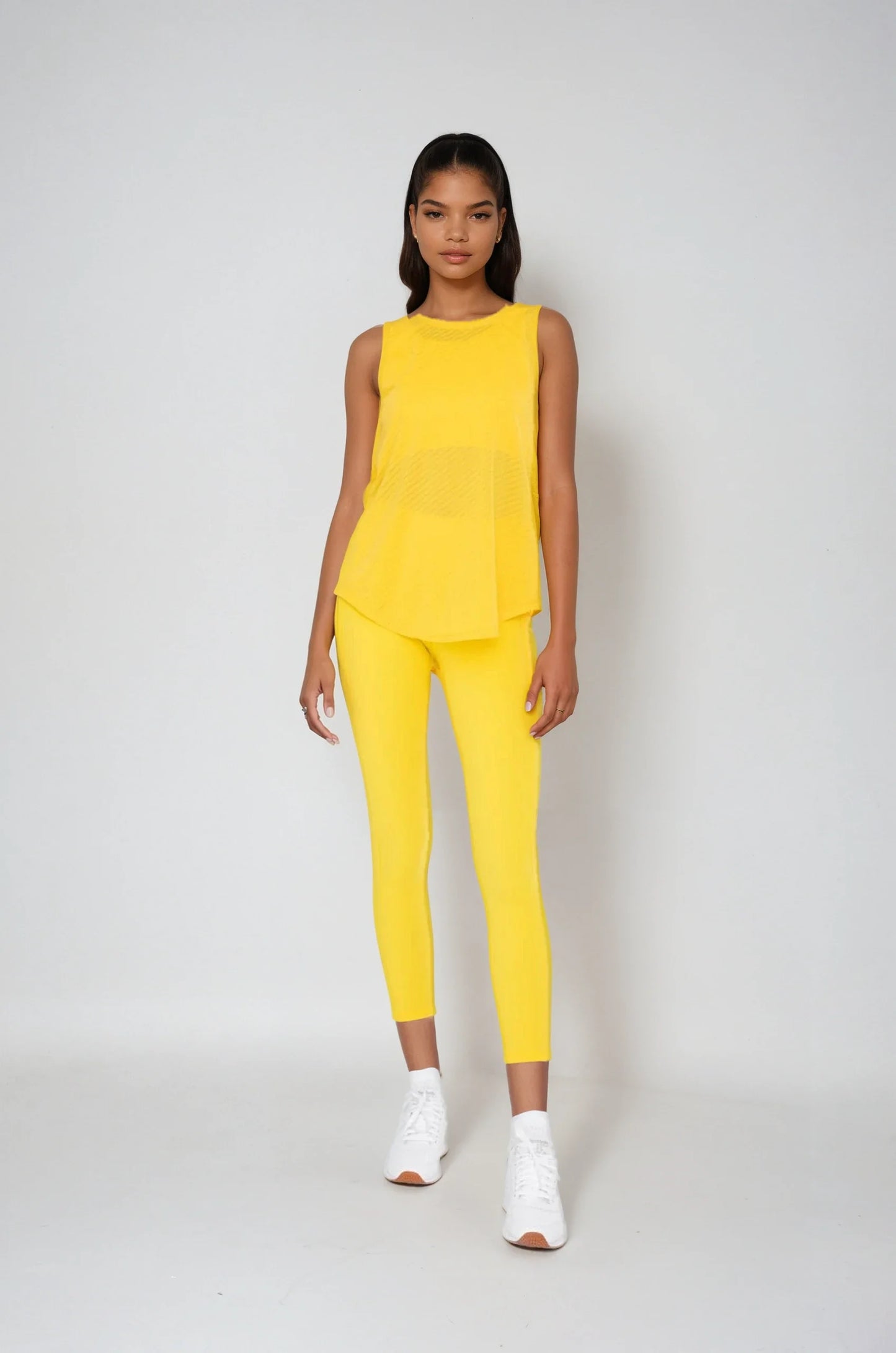 Sheer Striped Mesh Active Tank with Cut-Out Back Blue