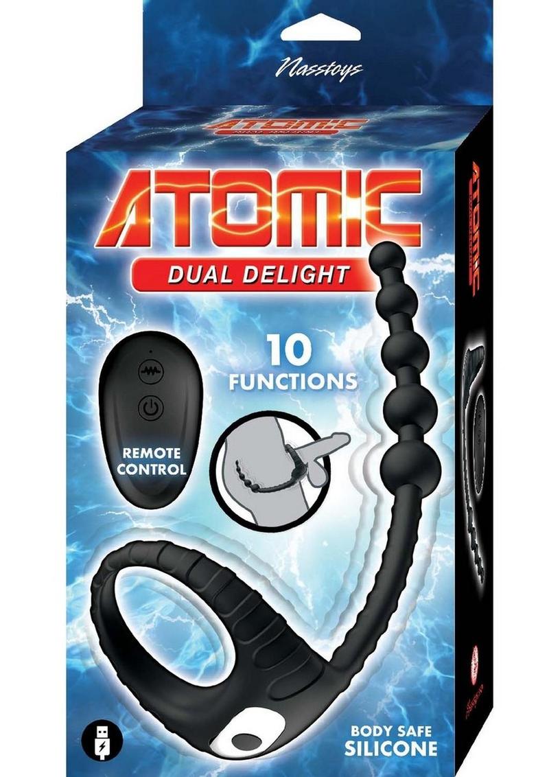 Atomic Dual Delight Rechargeable Silicone Cock Ring with Anal Beads