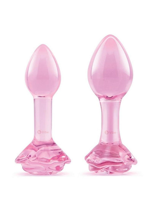 B-Vibe Pink Roses Glass Butt Plug Training Set