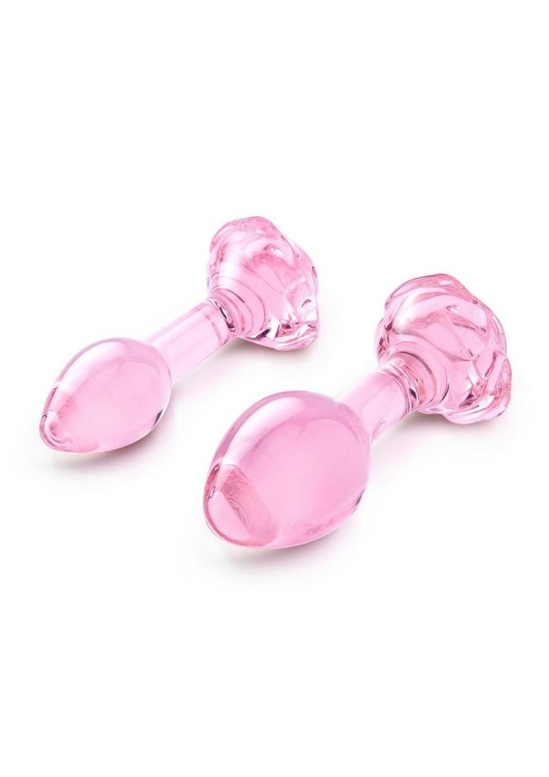 B-Vibe Pink Roses Glass Butt Plug Training Set