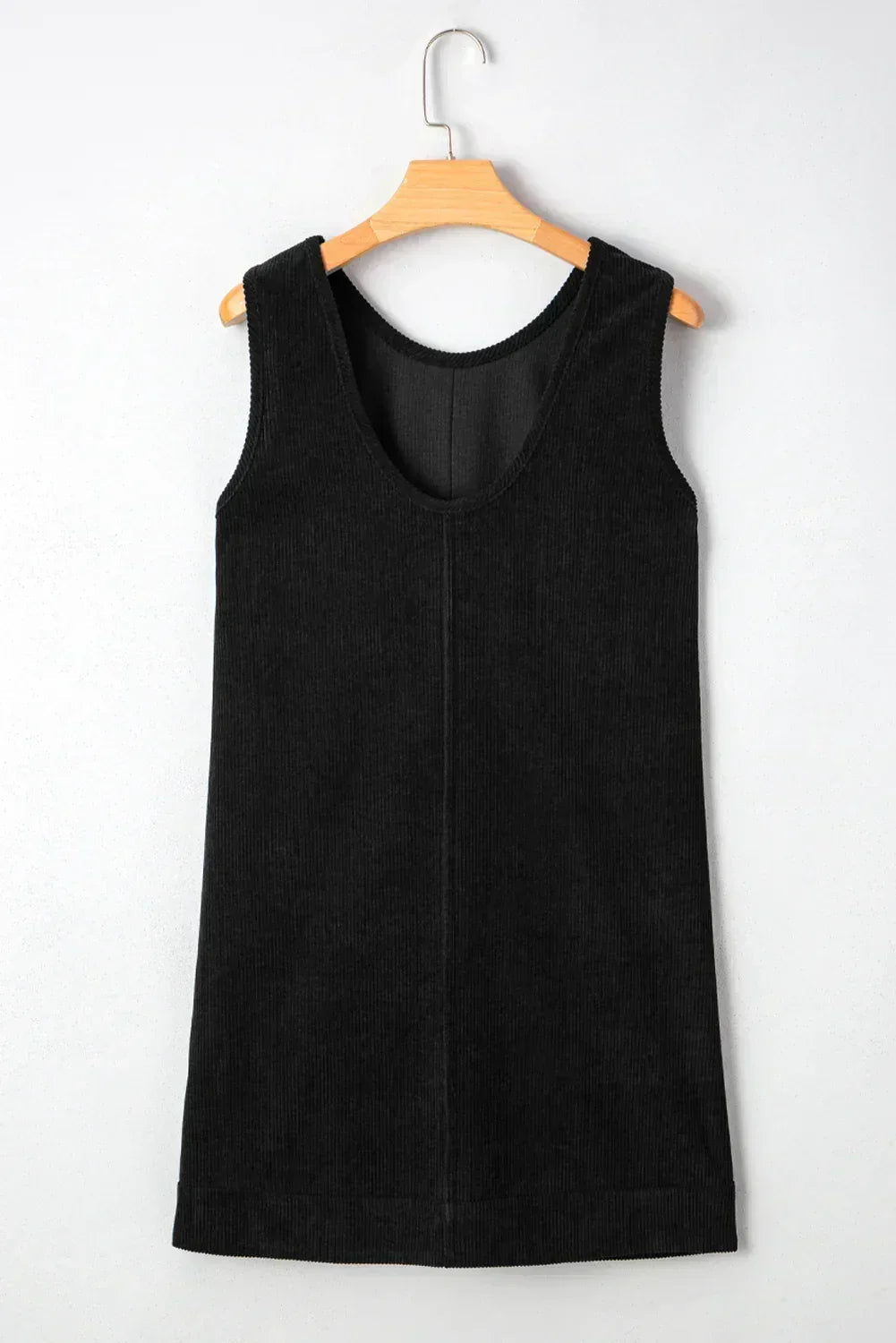 Black Corduroy Exposed Seam Sleeveless Mini Dress