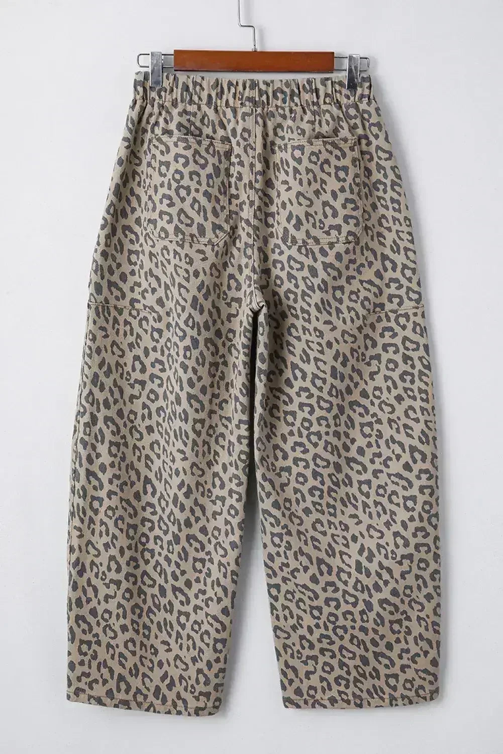 Blue Leopard Print Drawstring Waist Pocketed Wide Leg Jeans