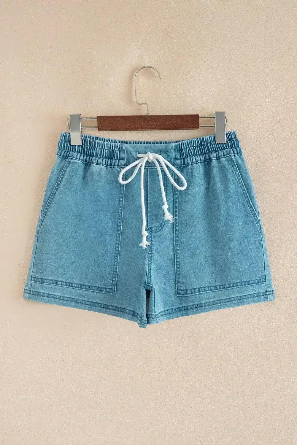 Beau Blue Drawstring Elastic Waist Denim Shorts