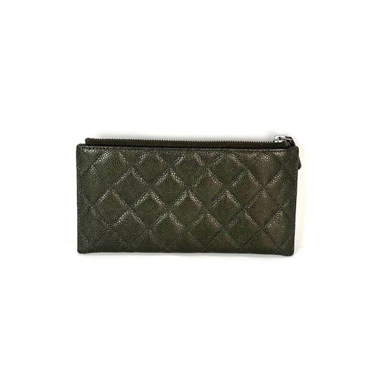 Chanel Metallic Caviar Quilted Classic Zip Dark Charcoal Pouch Clutch