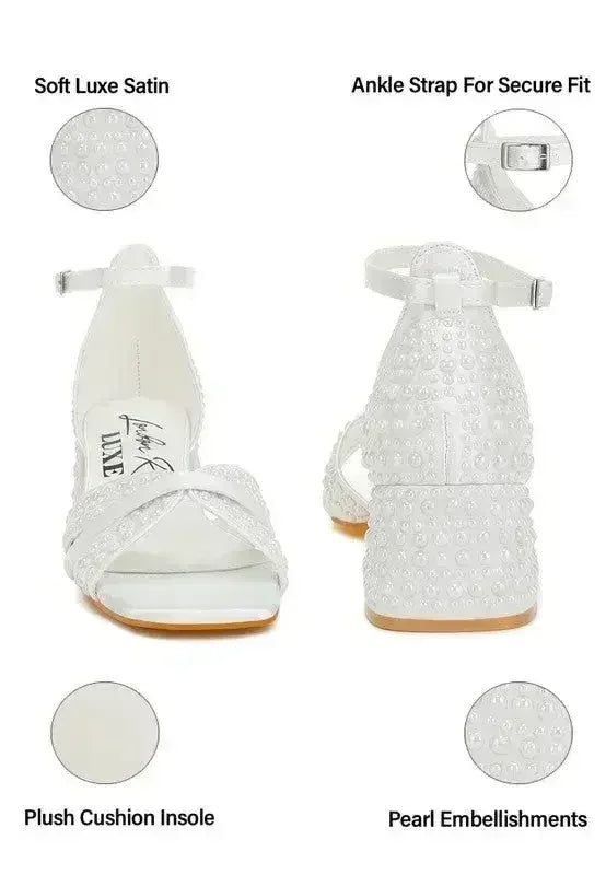 Pearl Bridal Sandals - Low Heel Satin Shoes - Wedding Party Comfort
