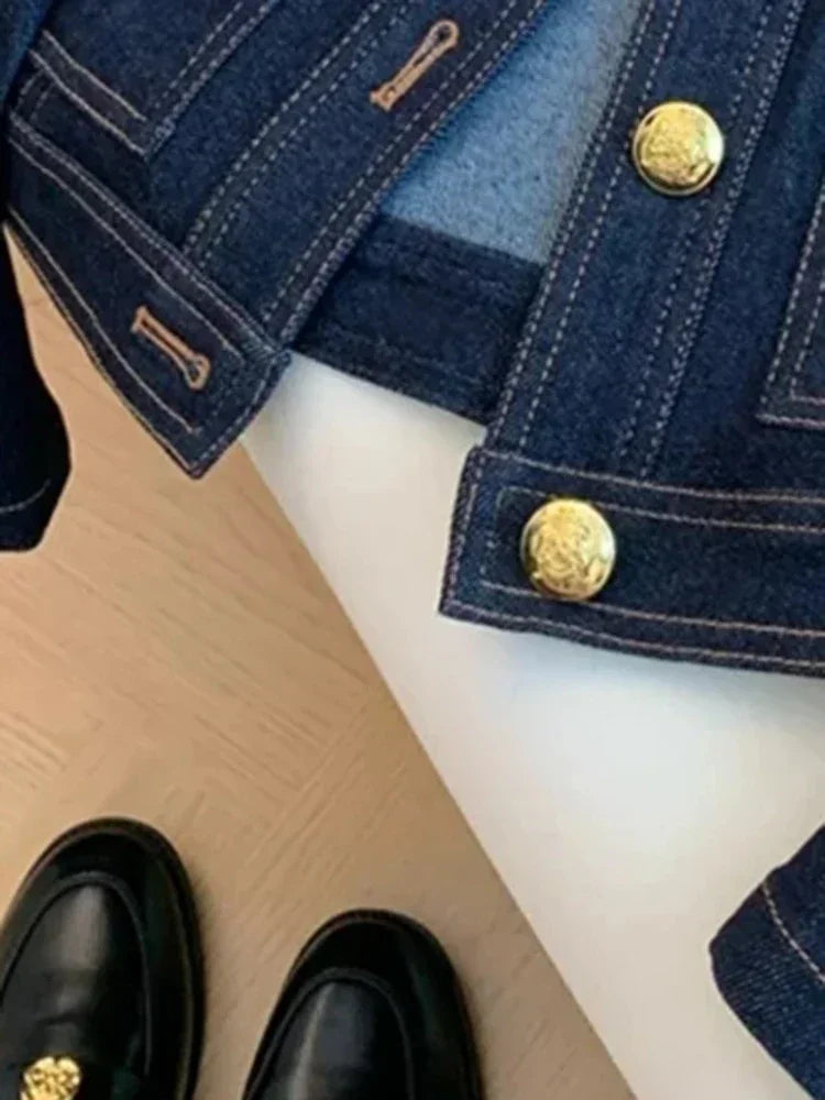 Blue Denim Top Women Autumn Classic Style Short Coat New Korean Fashion  Chic Pockets O-Neck Female Ropa De Mujer Loose Jackets
