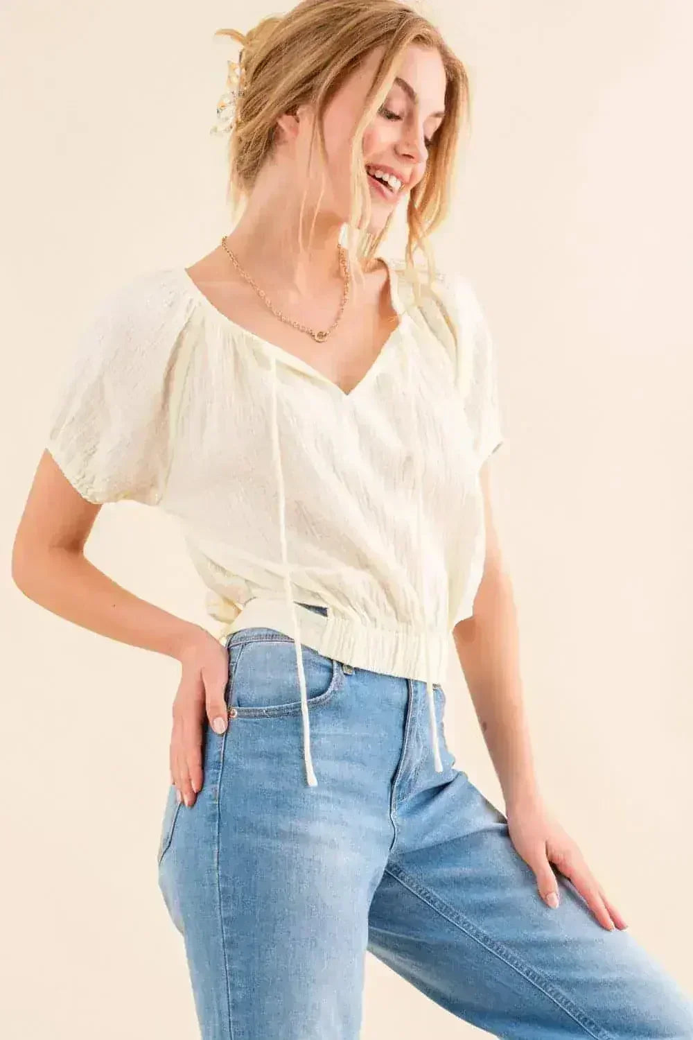 Back Tie Cropped Blouse - Adjustable Women's Top | Femstylo