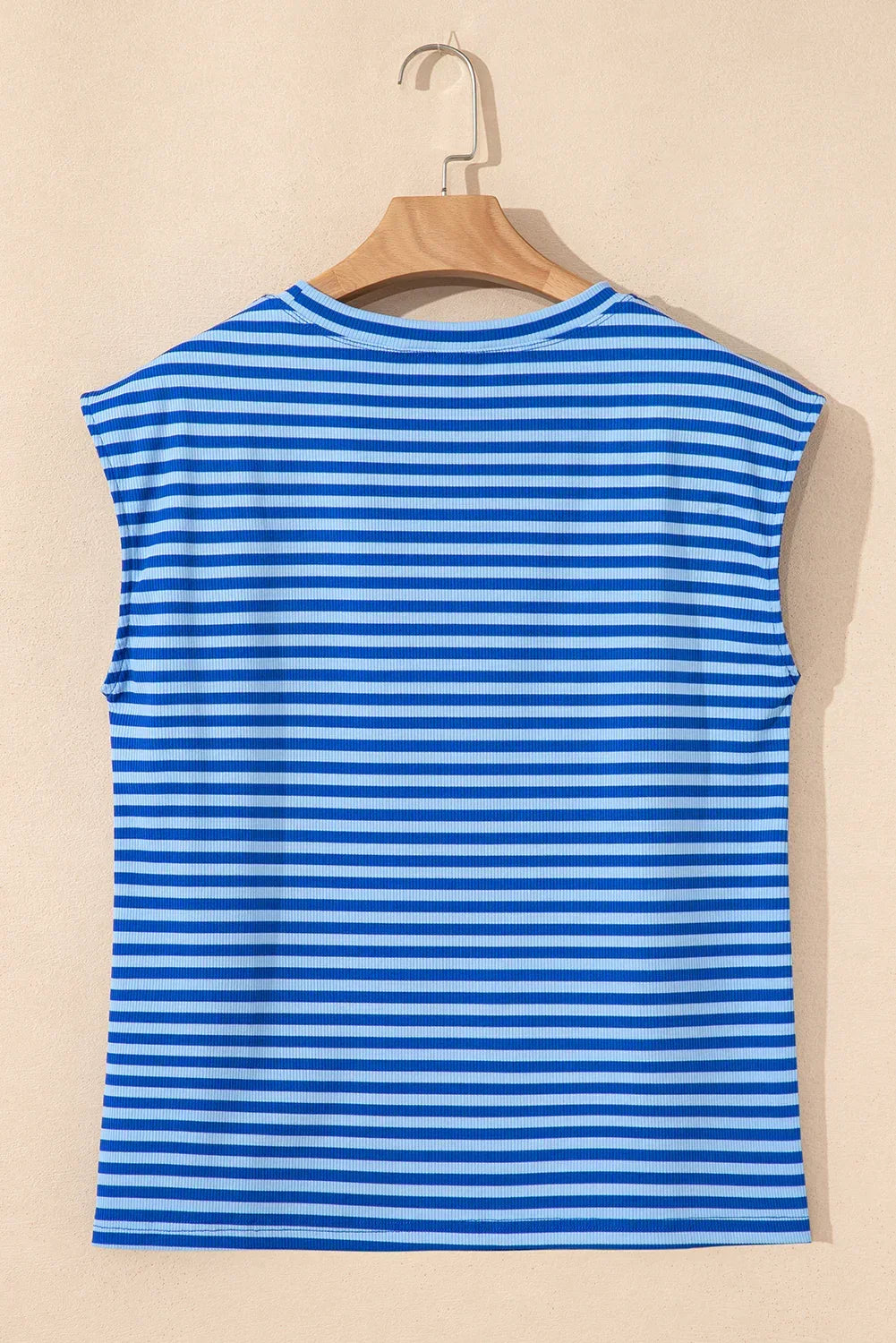 Black Stripe Ribbed Cap Sleeve Round Neck T Shirt