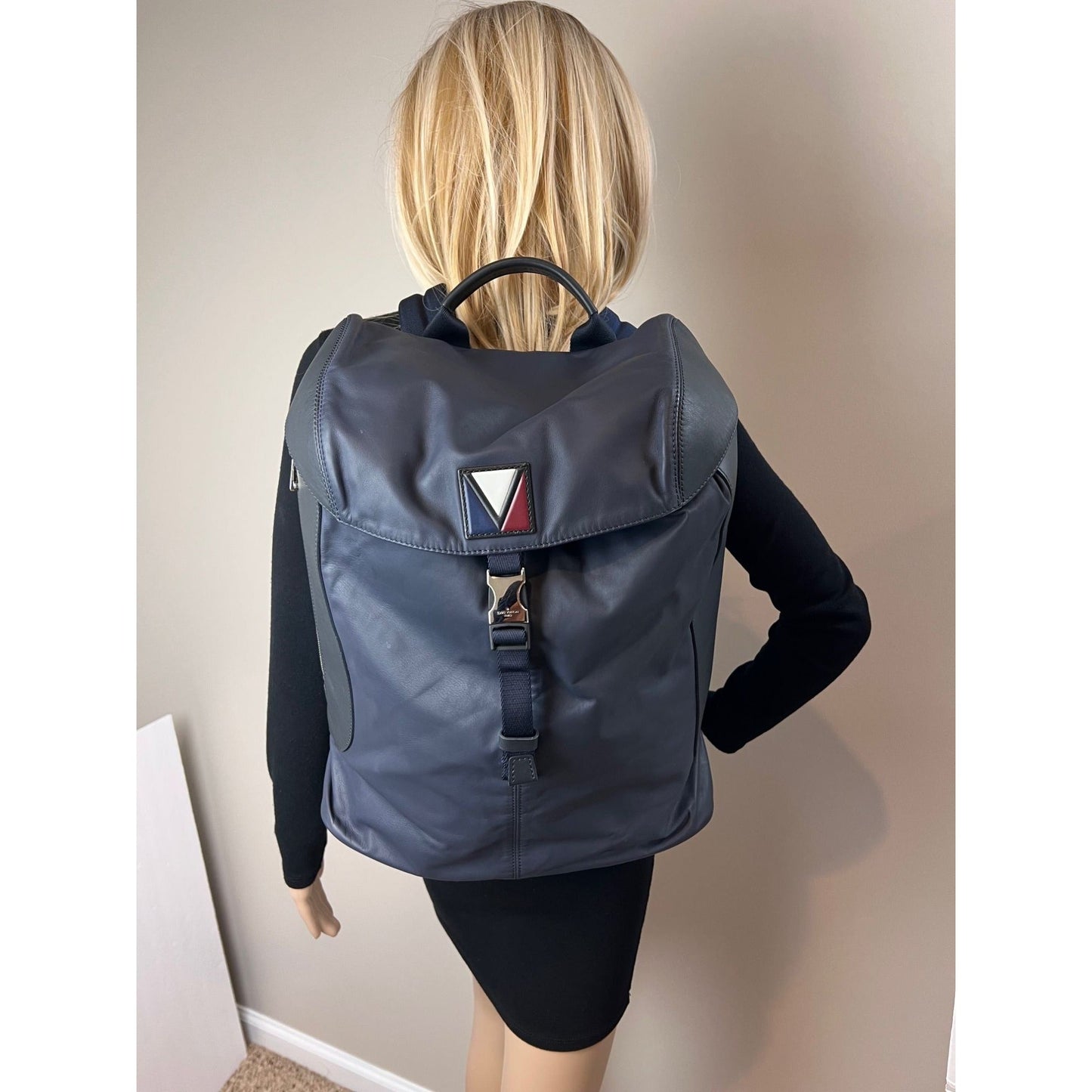 Louis Vuitton Calfskin Nylon V Line Pulse Navy Backpack Bag