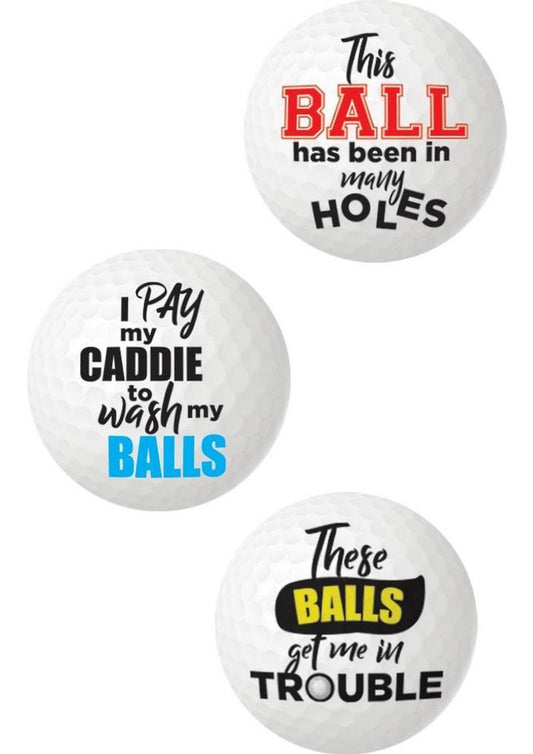 Balls Deep Funny Slogan Golf Balls 3 Pack Assorted