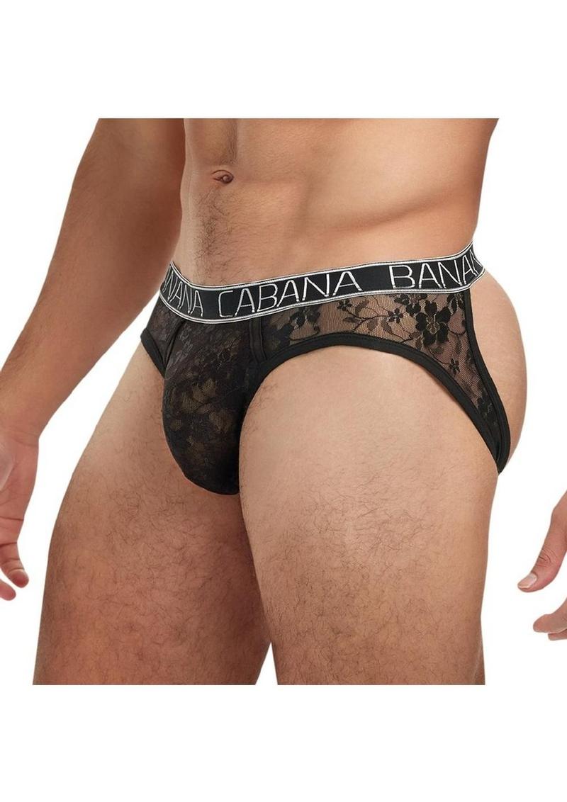 Banana Cabana Lace Nights Open Back Brief Sheer Men's Lace Lingerie