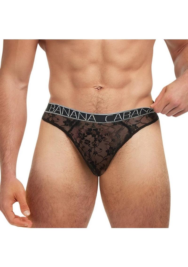 Banana Cabana Lace Nights Thong Sheer Floral Lace for Men