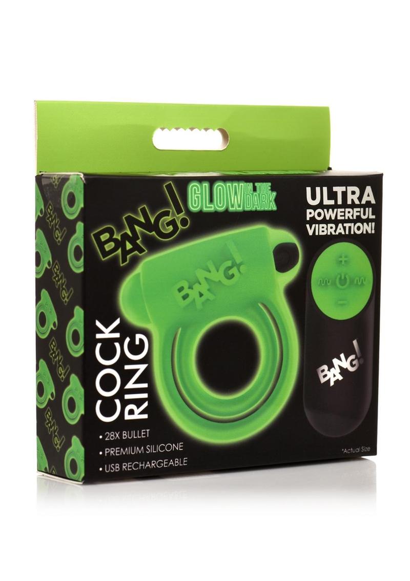 Bang! Glow in the Dark Rechargeable Silicone Cock Ring with Remote Control