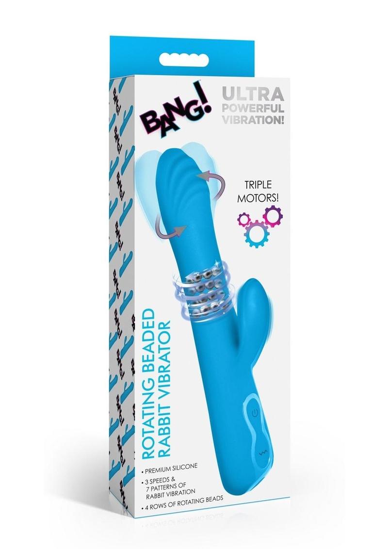 Bang! Blue Rotating Beaded Silicone Rabbit Vibrator