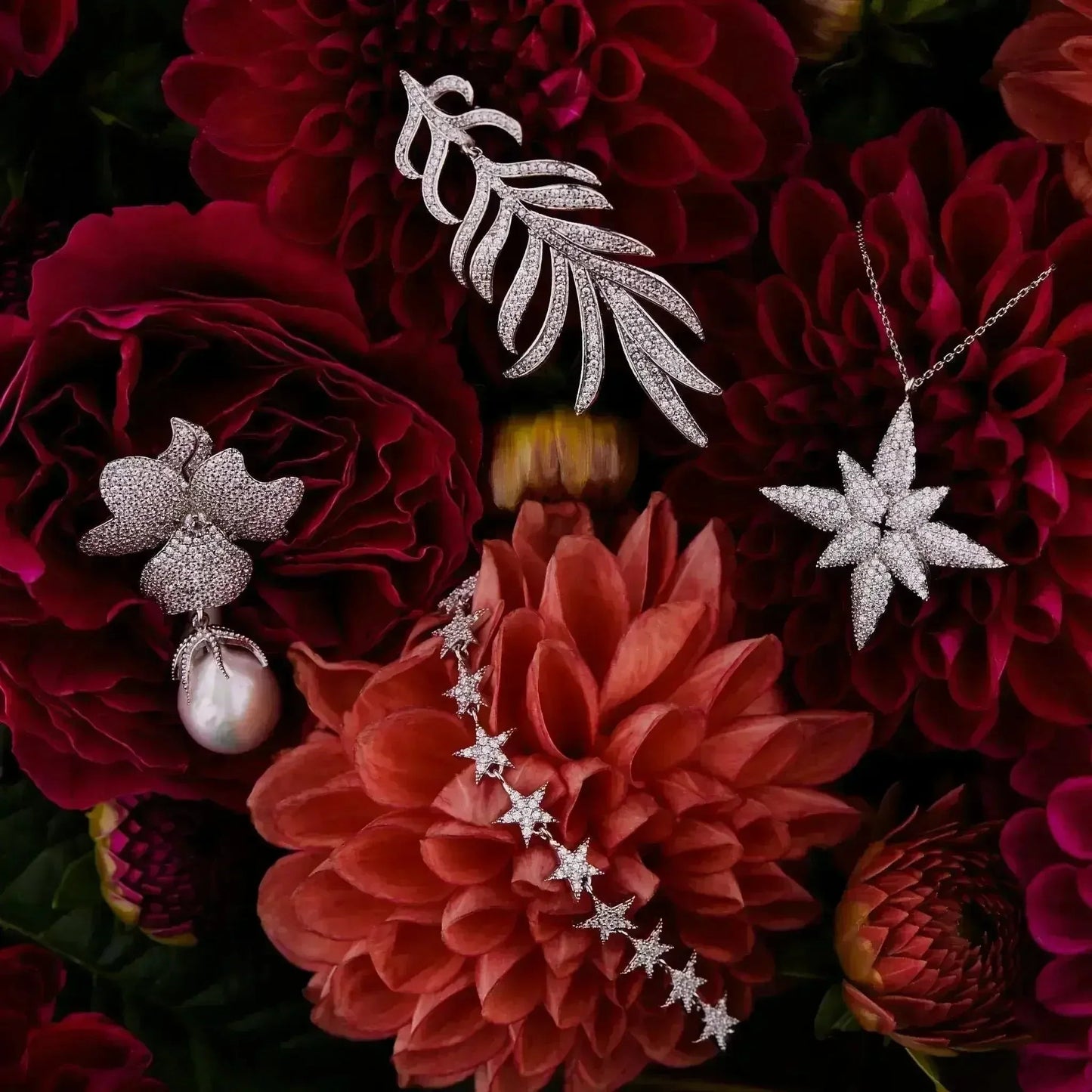 Baroque Pearl Flower Drop Earrings | Wedding Sterling Silver - Femstylo