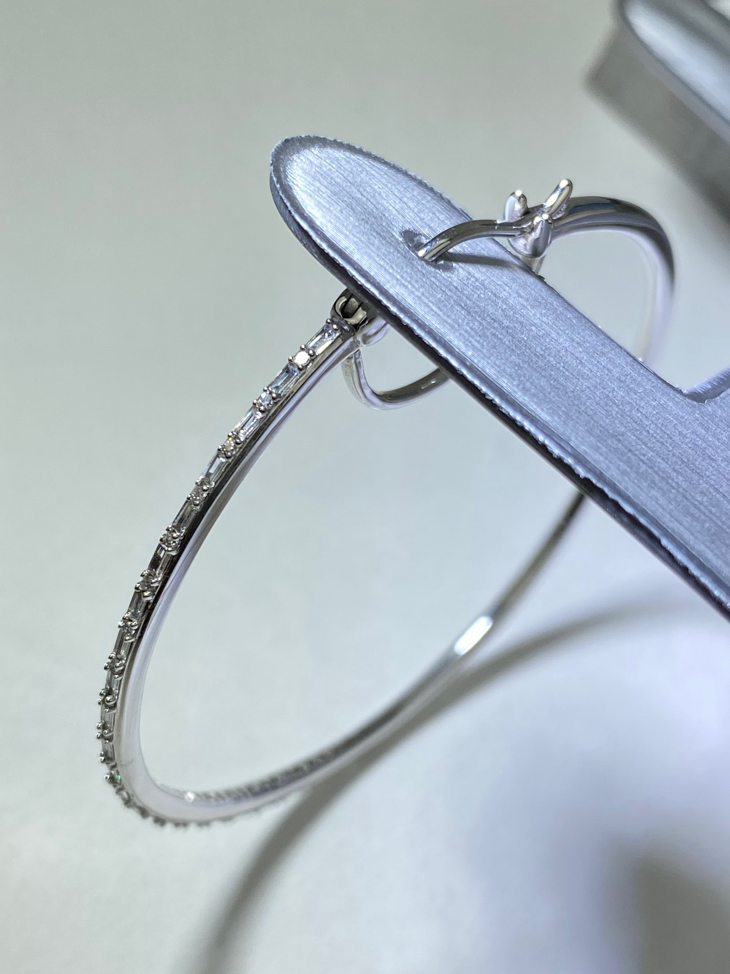 Zales 1/2 CT. T.W. Baguette and Round Diamond Alternating Hoop Earrings in 10K White Gold New