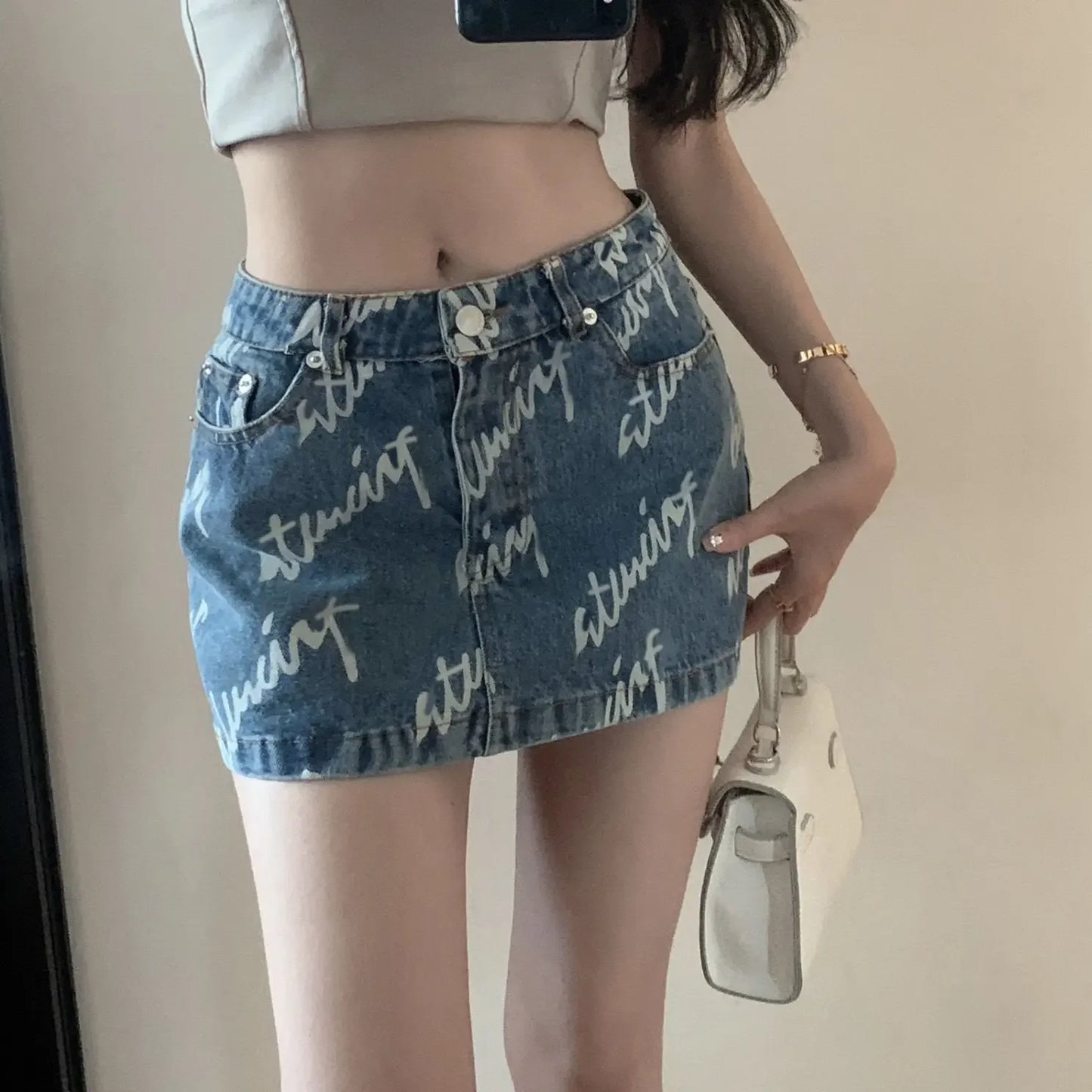 With Pocket Coquette Mini Woman Denim Skirt Sexy Casual Clothing Trend 2025 Y2k Vintage Summer V Short Jeans Skirts for Women