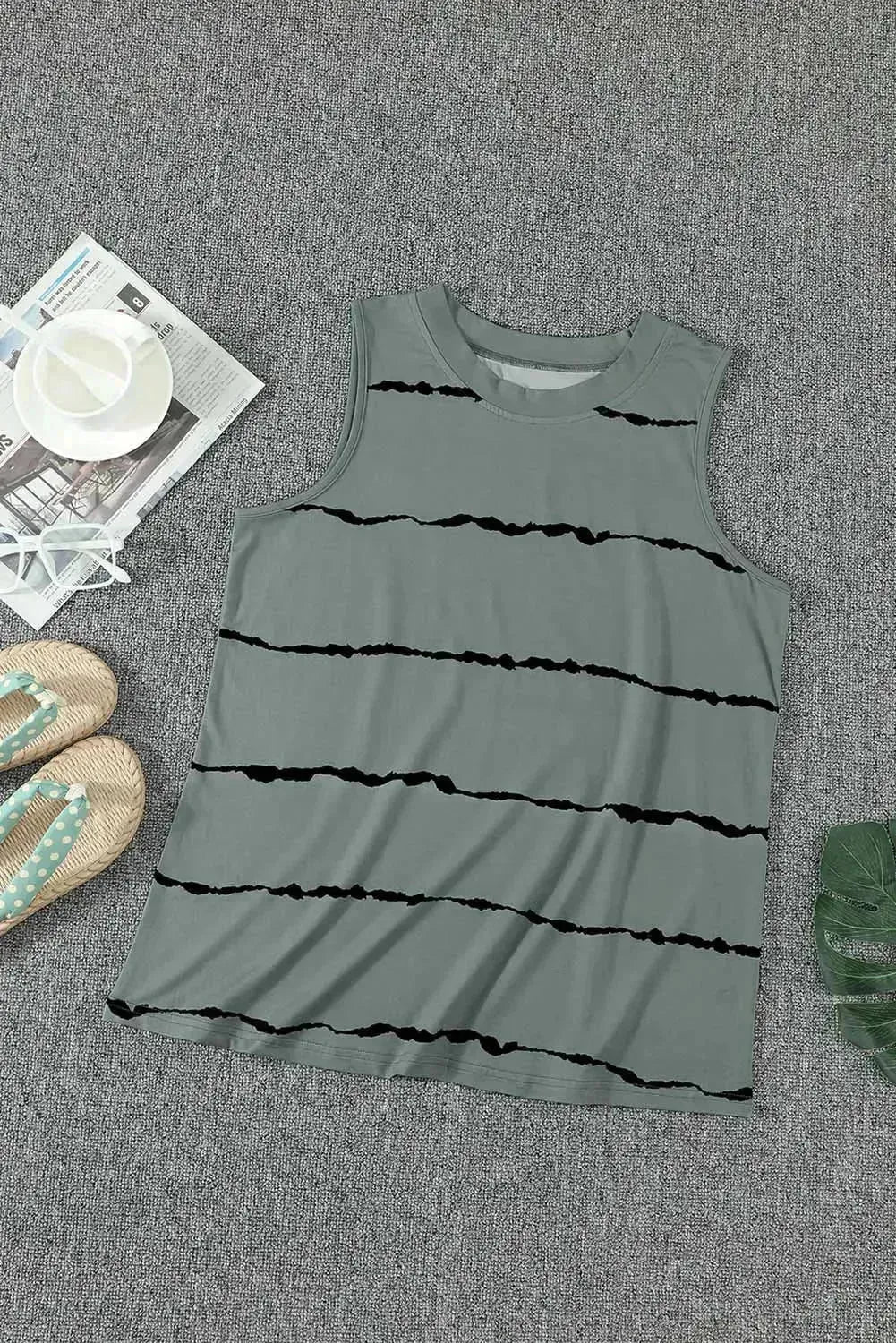 Apricot Allover Leopard Print Round Neck Tank Top