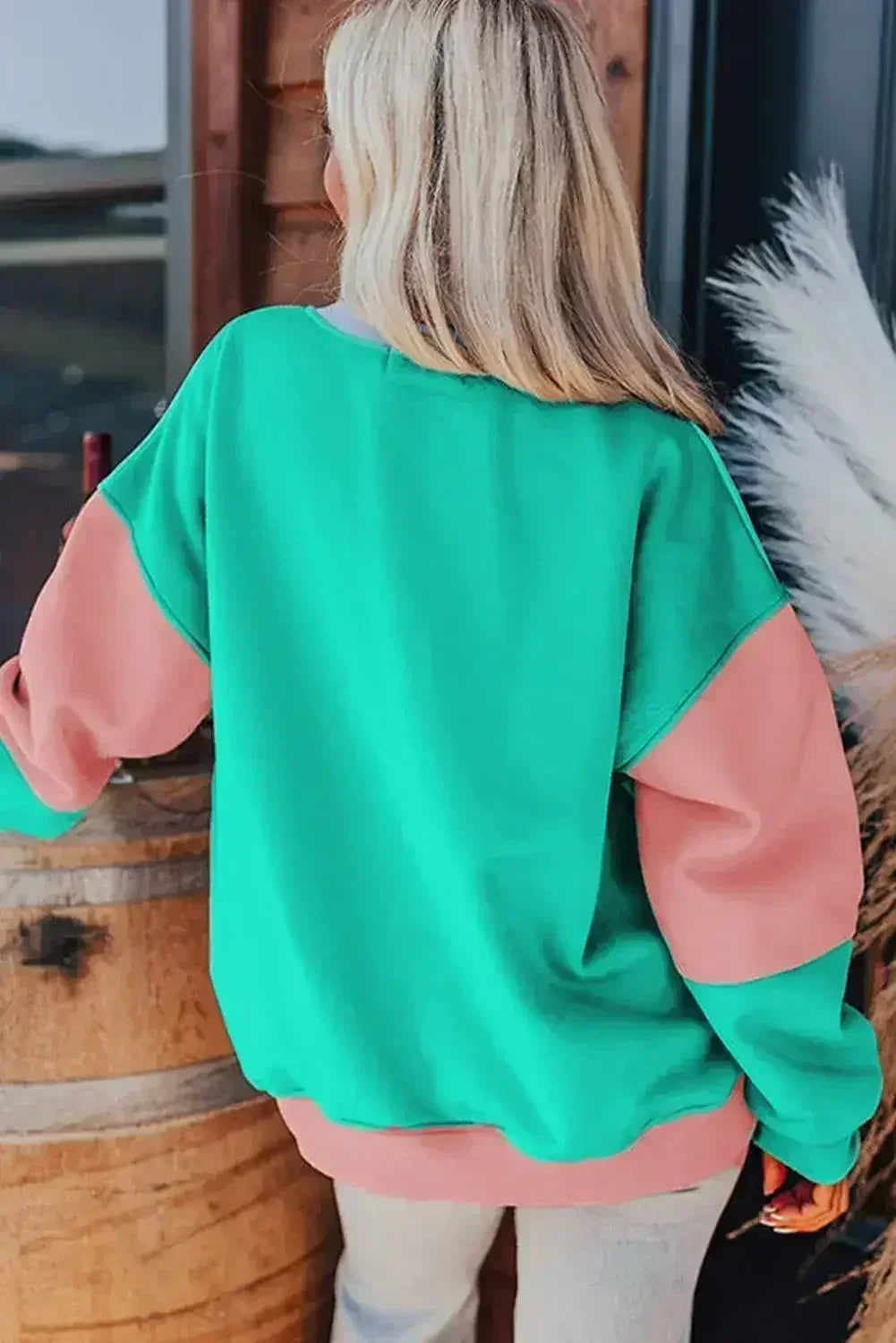 Blossom Colorblock Patchwork Drop Shoulder Sweatshirt