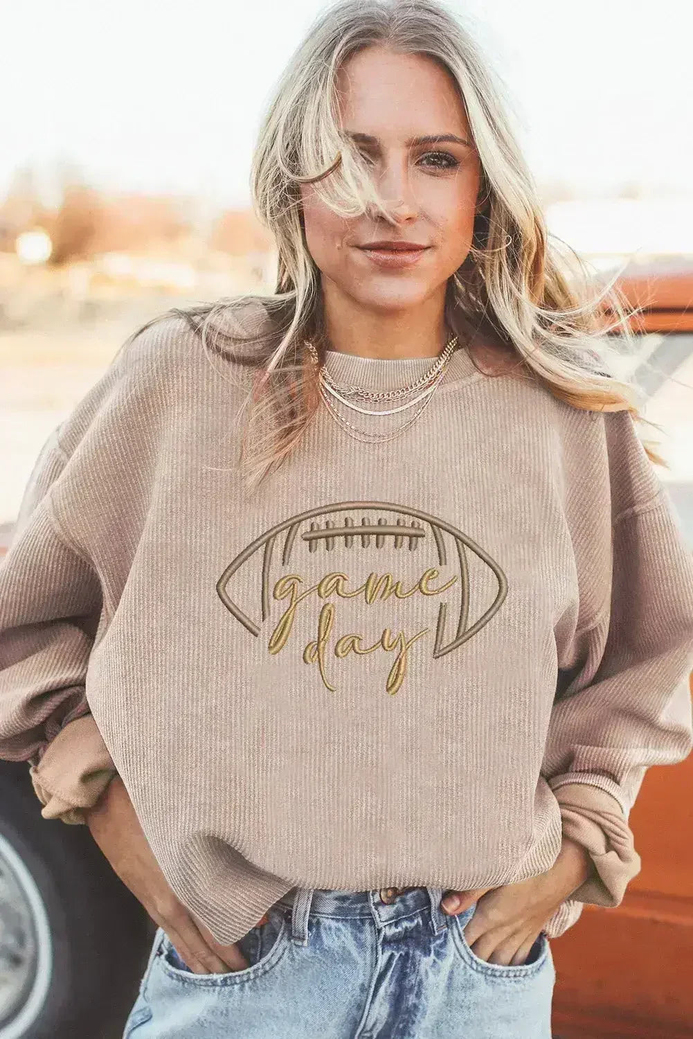 Apricot Football Graphic Sweatshirt – Drop Shoulder & Game Day Style | Femstylo