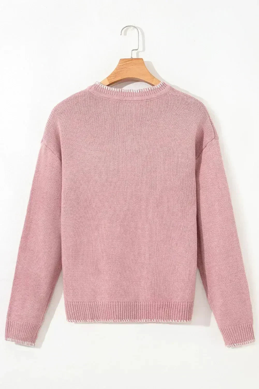Pink Sweet Bow Drop Sleeve Round Neck Sweater