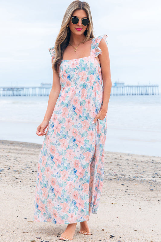 Nataly Floral Square Neck Backless Long Dress