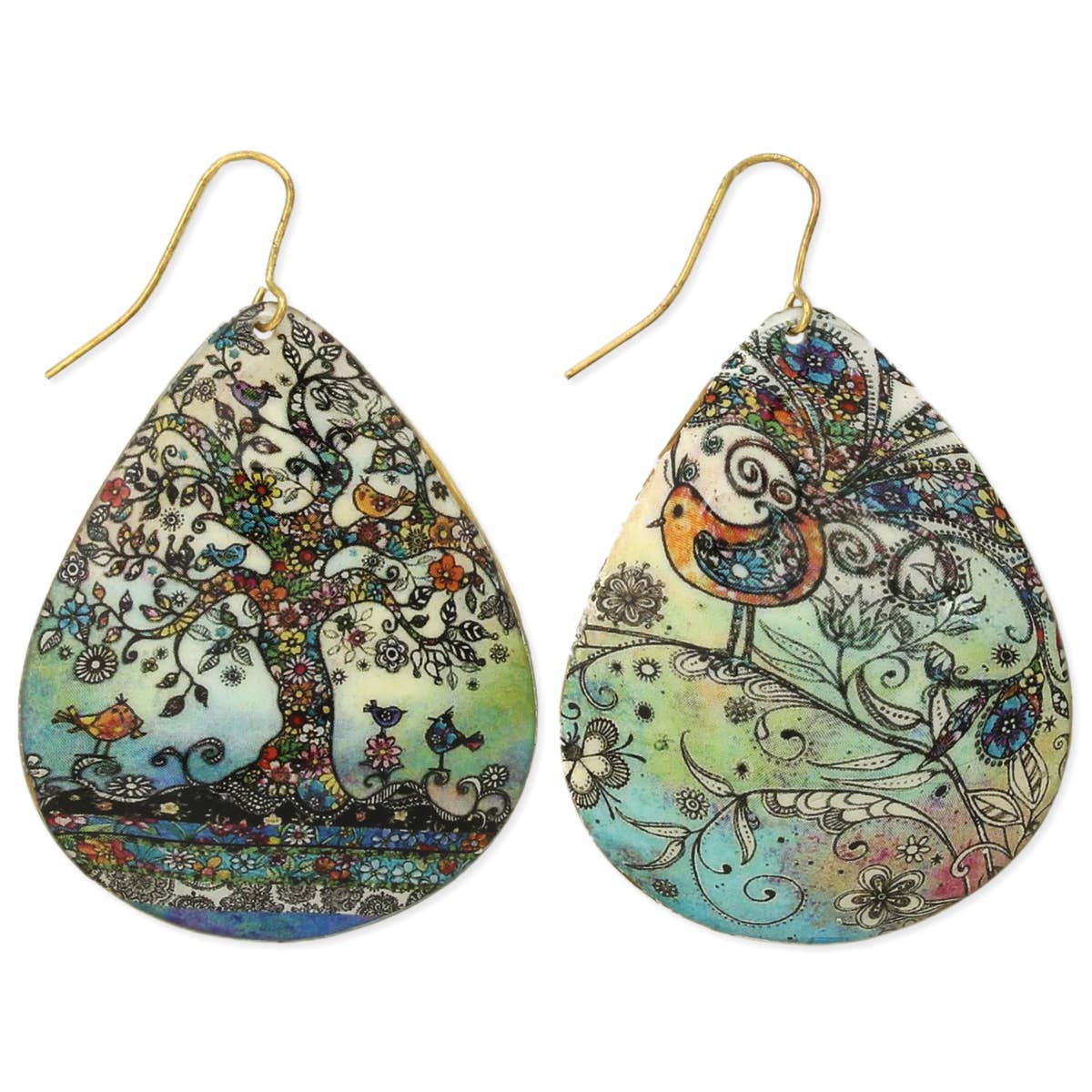 Vintage Art Print Teardrop Earrings