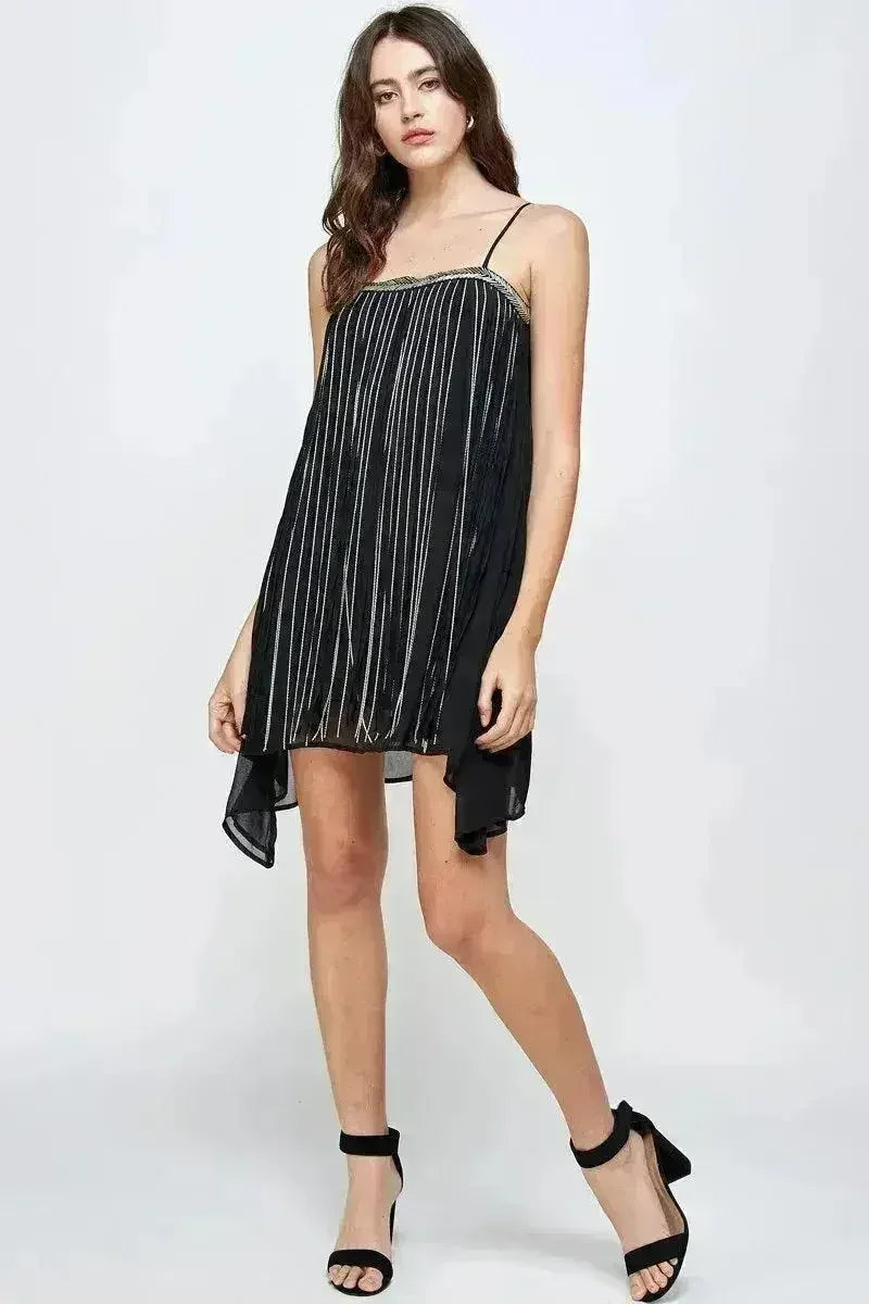 Metallic Fringe Sleeveless Mini Dress Flow - Femstylo