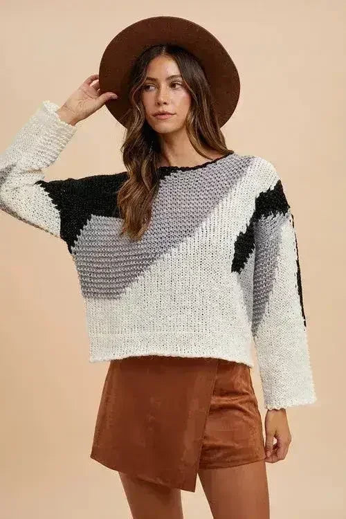 Annie Wear Color Block Drop Shoulder Sweater - Trendy & Comfortable