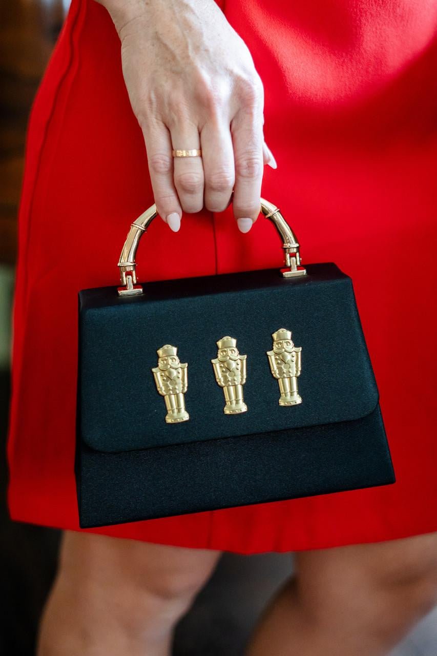 Black Faille Lulu -Gold Bamboo Handle Handbag