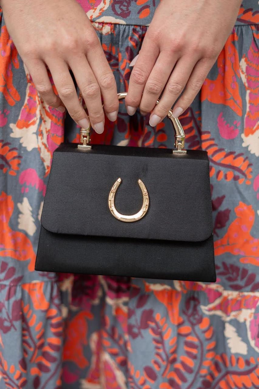 Black Faille Lulu -Gold Bamboo Handle Handbag