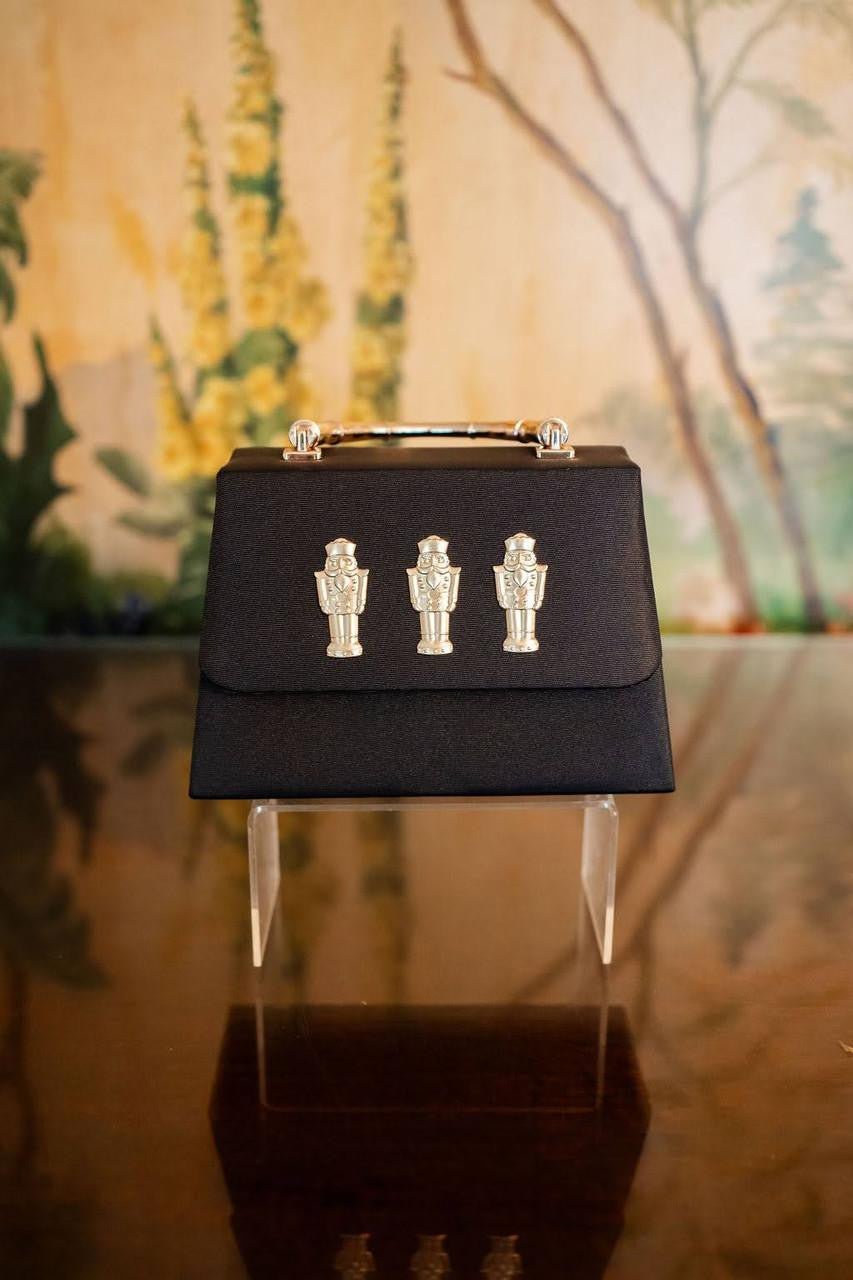 Black Faille Lulu -Gold Bamboo Handle Handbag