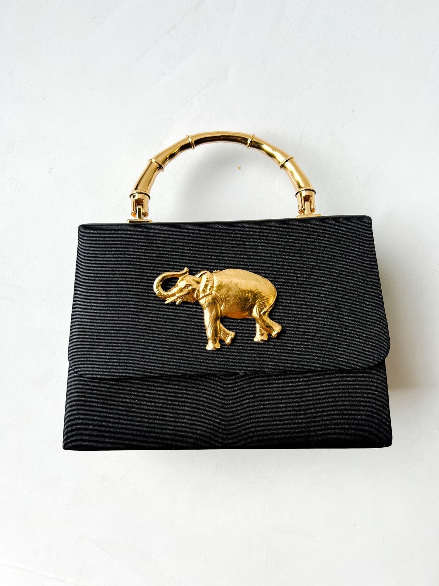 Black Faille Lulu -Gold Bamboo Handle Handbag