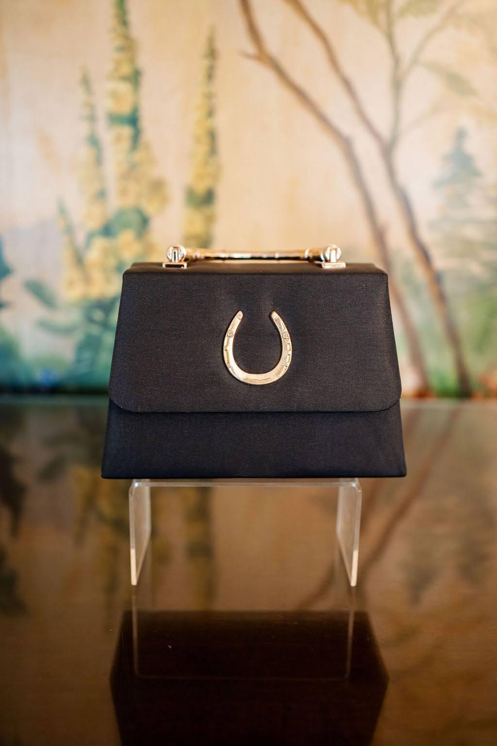 Black Faille Lulu -Gold Bamboo Handle Handbag