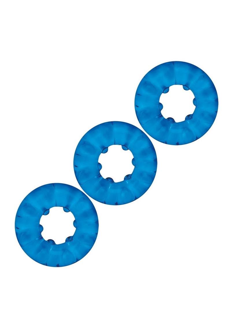 Blue Line Ribbed Rider Cock Ring Set With Comfortable Fit