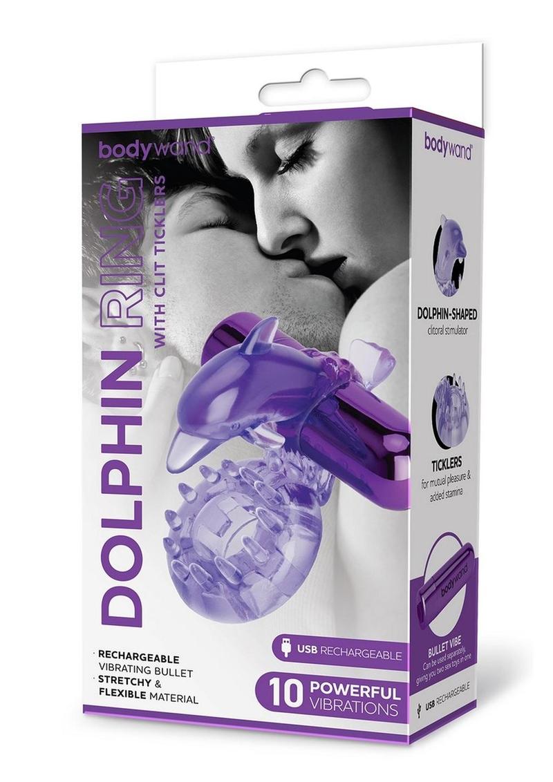 Bodywand Rechargeable Dolphin Ring with Clit Ticklers Powerful Vibrations